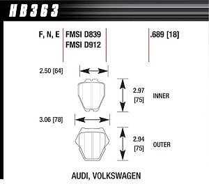 HAWK HB363F.689A Гальмівні колодки HPS (F) передні для AUDI S6 2002-204/VW Passat W8 Photo-2 