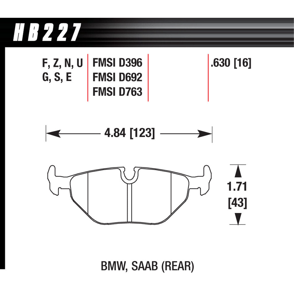 HAWK HB227F.630 Гальмівні колодки HPS (F) задні BMW M3 E36/Z3/Z4/SAAB Photo-2 