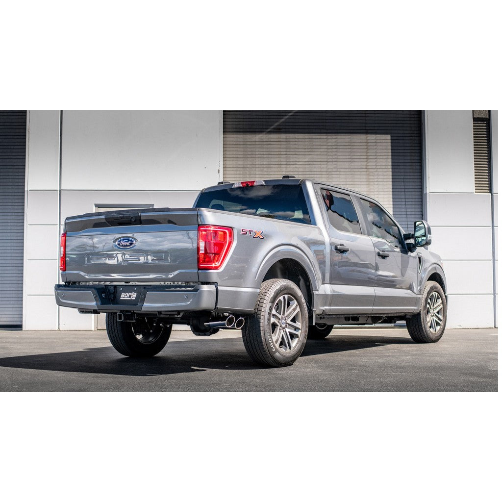 BORLA 140881 Вихлопна система Cat-Back ATAK 2.25 дюйма CC SB EC STB (145.4" WB) XL, XLT, LARIAT, KING RANCH, PLATINUM, LTD 3", D RD RL AC S Наконечник: 4" RD X 11" для Ford F-150 3.3L V6 AT 2+4WD 4DR 2021 Photo-1 