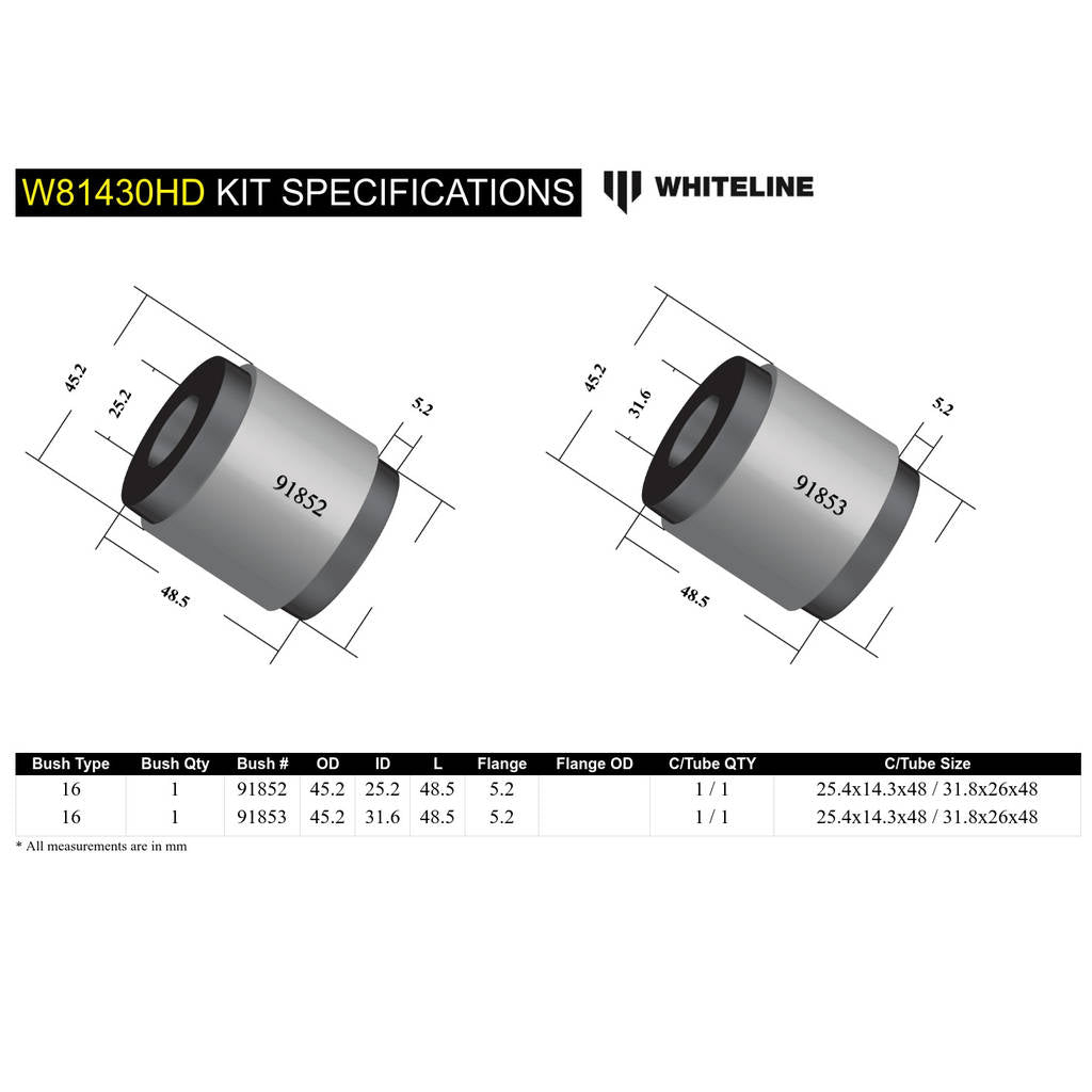 WHITELINE W81430HD Комплект втулок тяги Панара посилений для Nissan Navara D23, Patrol GQ, GU Y60, Y61 Photo-5 