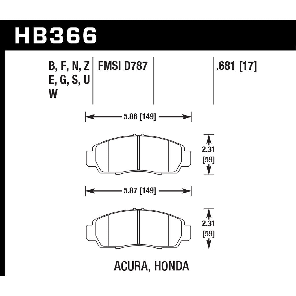 HAWK HB366D.681 Передні гальмівні колодки ER-1 Endurance Racing для HONDA Civic 7th Gen 2001-2005 Photo-2 