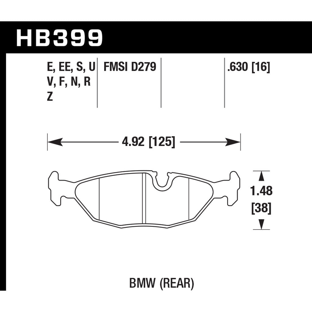 HAWK HB399D.630 Задні гальмівні колодки ER-1 Endurance Racing для BMW 325i 2.5L 1988-1993 Photo-2 
