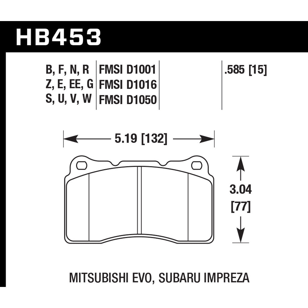 HAWK HB453D.585 Передні гальмівні колодки ER-1 Endurance Racing для SUBARU Impreza WRX 2004-2015/ MITSUBISHI Lancer Evolution 2003-2014 Photo-2 