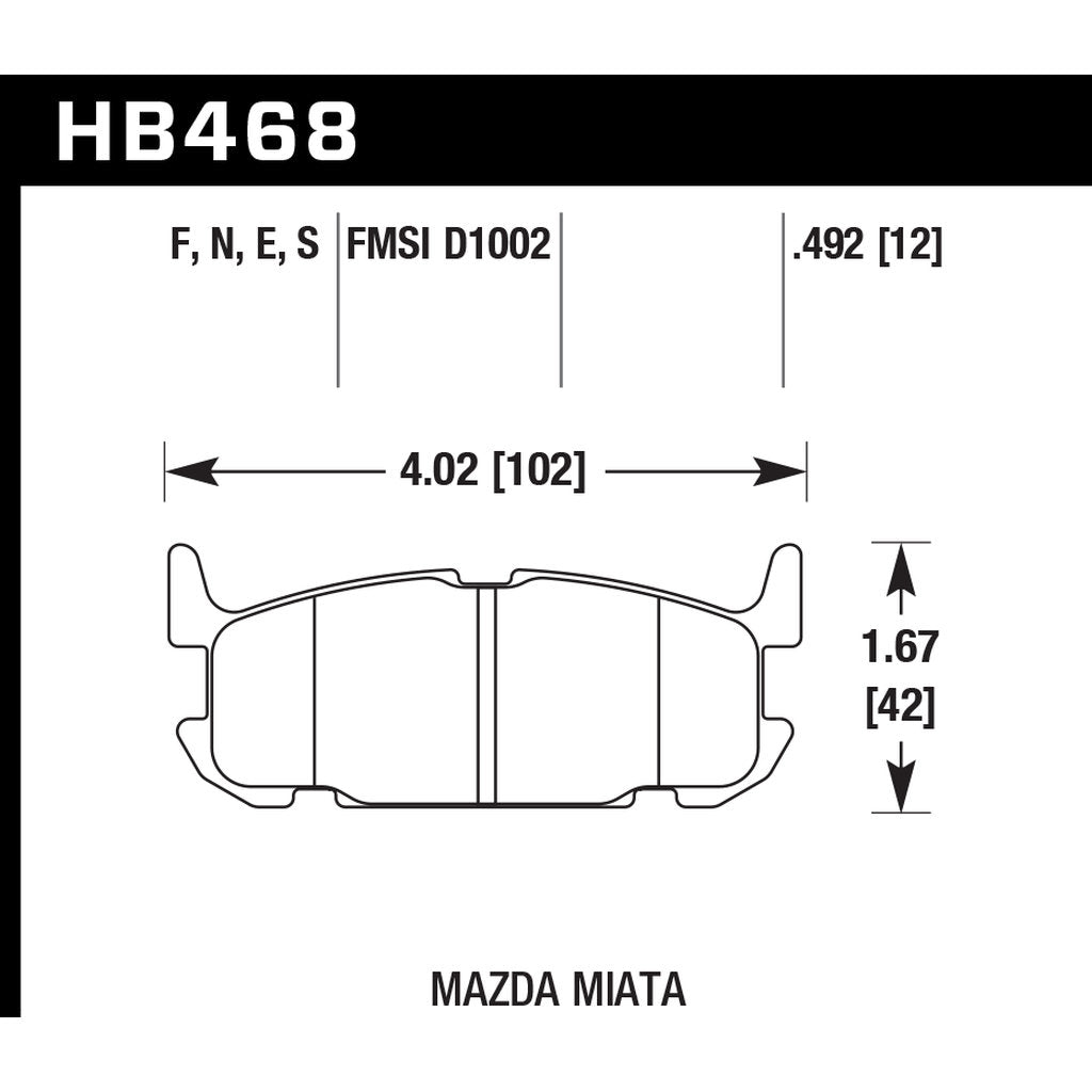 HAWK HB468D.492 Задні гальмівні колодки ER-1 Endurance Racing для MAZDA Miata Sport 2001-2005 Photo-2 