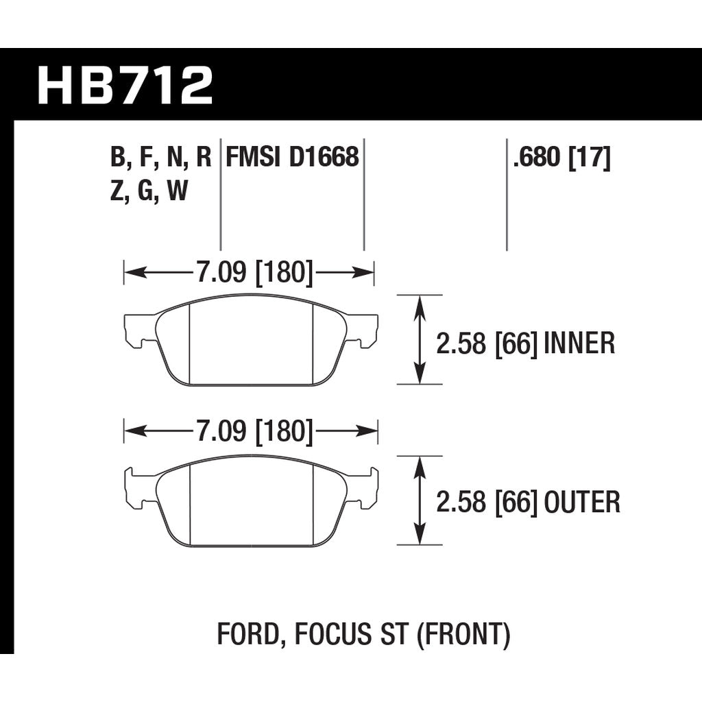 HAWK HB712D.680 Передні гальмівні колодки ER-1 Endurance Racing для FORD Focus Mk3 2.0 Turbo ST 2011-2018 Photo-2 