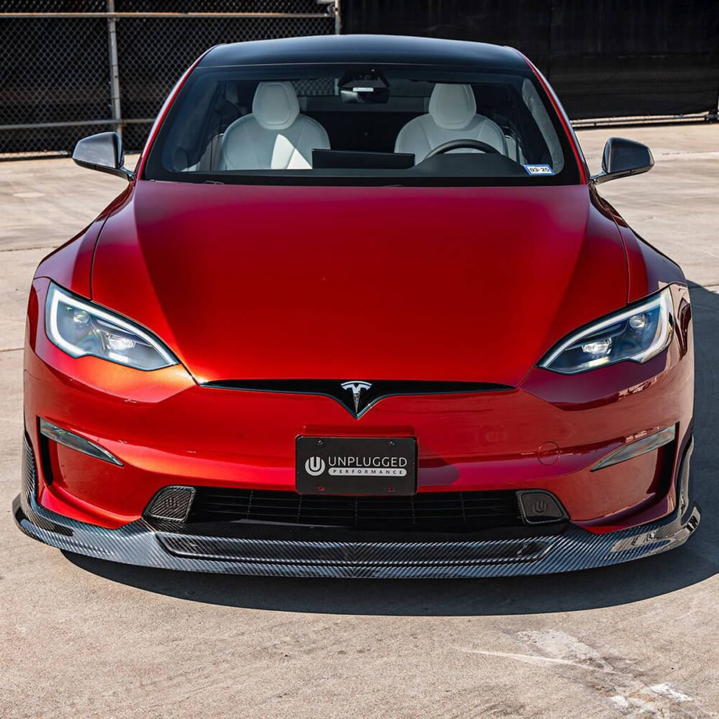 UNPLUGGED PERFORMANCE UP-MS2-365-7.1 Пара аеродинамічних панелей 8 мм для переднього дифузора Autobahn, карбон для TESLA Model S2 2021 Photo-13 