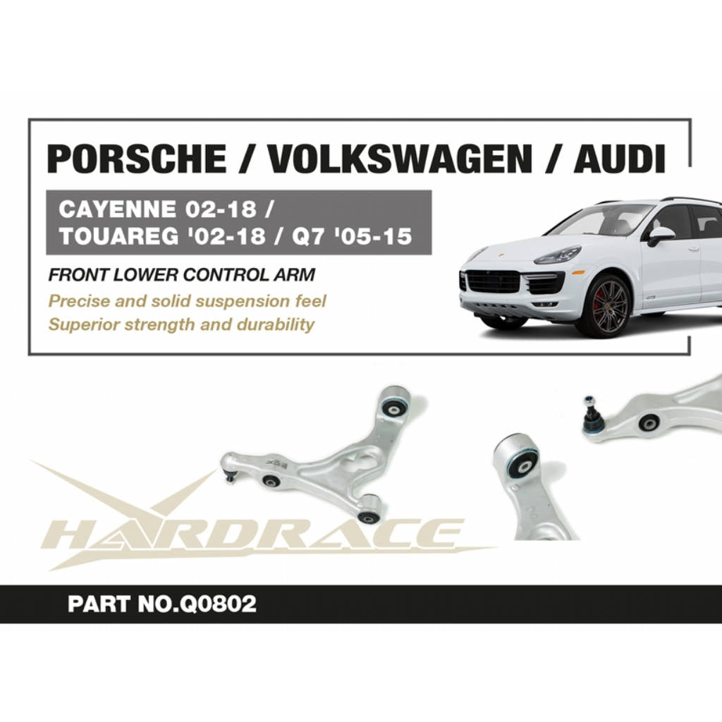 HARDRACE Q0802 Передній нижній важіль управління (Жорстка гума) - 2 шт для PORSCHE CAYENNE '02-18 / VOLKSWAGEN TOUAREG '02-18 / AUDI Q7 '05-15 Photo-1 