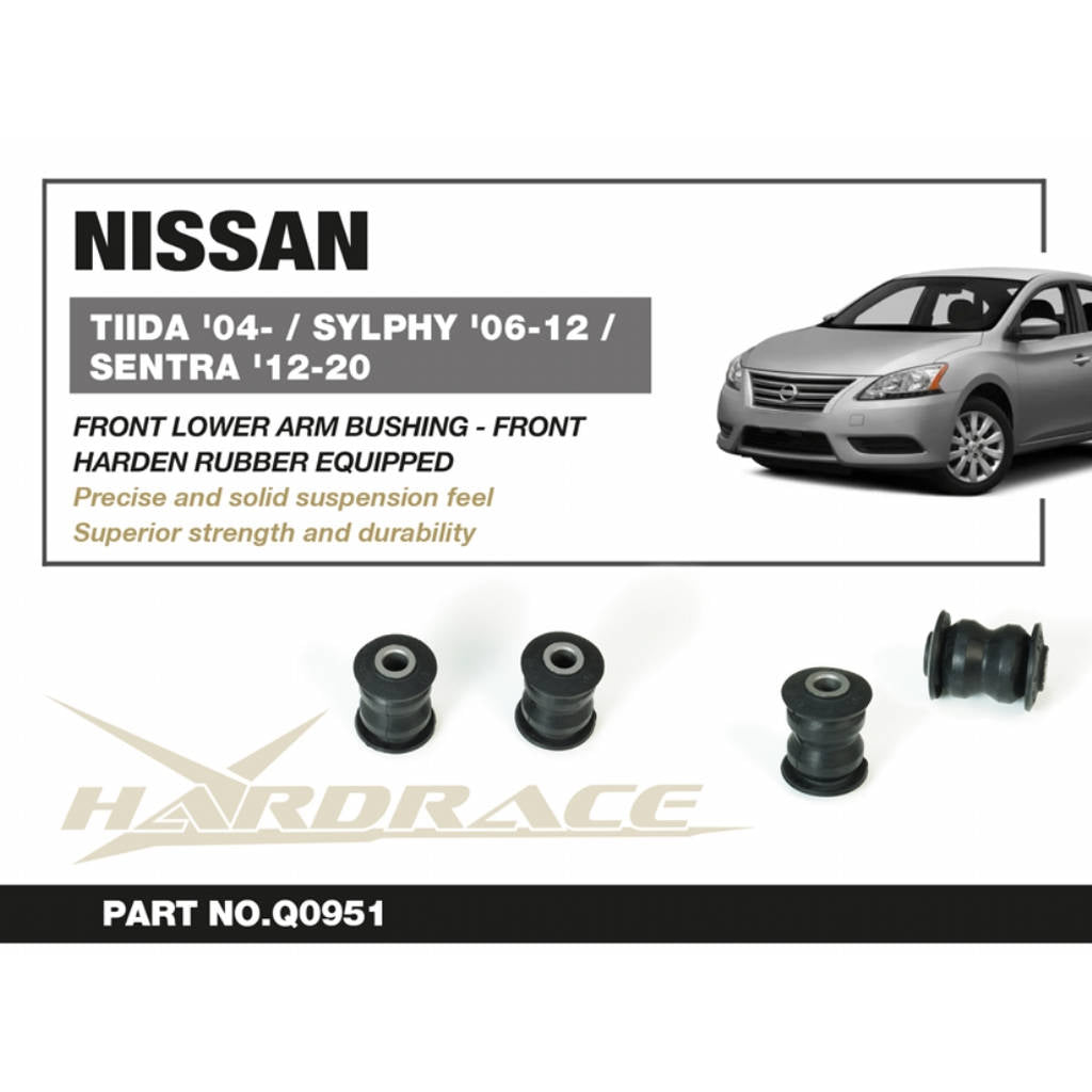 HARDRACE Q0951 Втулки (Передній нижній важіль) (Жорстка гума) - 2 шт для NISSAN TIIDA '04- / LIVINA '06-20 / SYLPHY '06-12 / SENTRA '12-20 / MARCH '02-10 / CUBE '02-19 / NOTE '04-13 Photo-1 