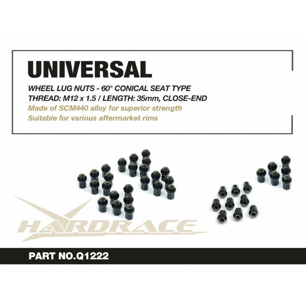 HARDRACE Q1222 Гайки кріплення колісних дисків - HEX 17, M12 x 1.5, Довжина: 35MM CLOSE-END TYPE, 60° Конічне сидіння 24 шт Photo-1 