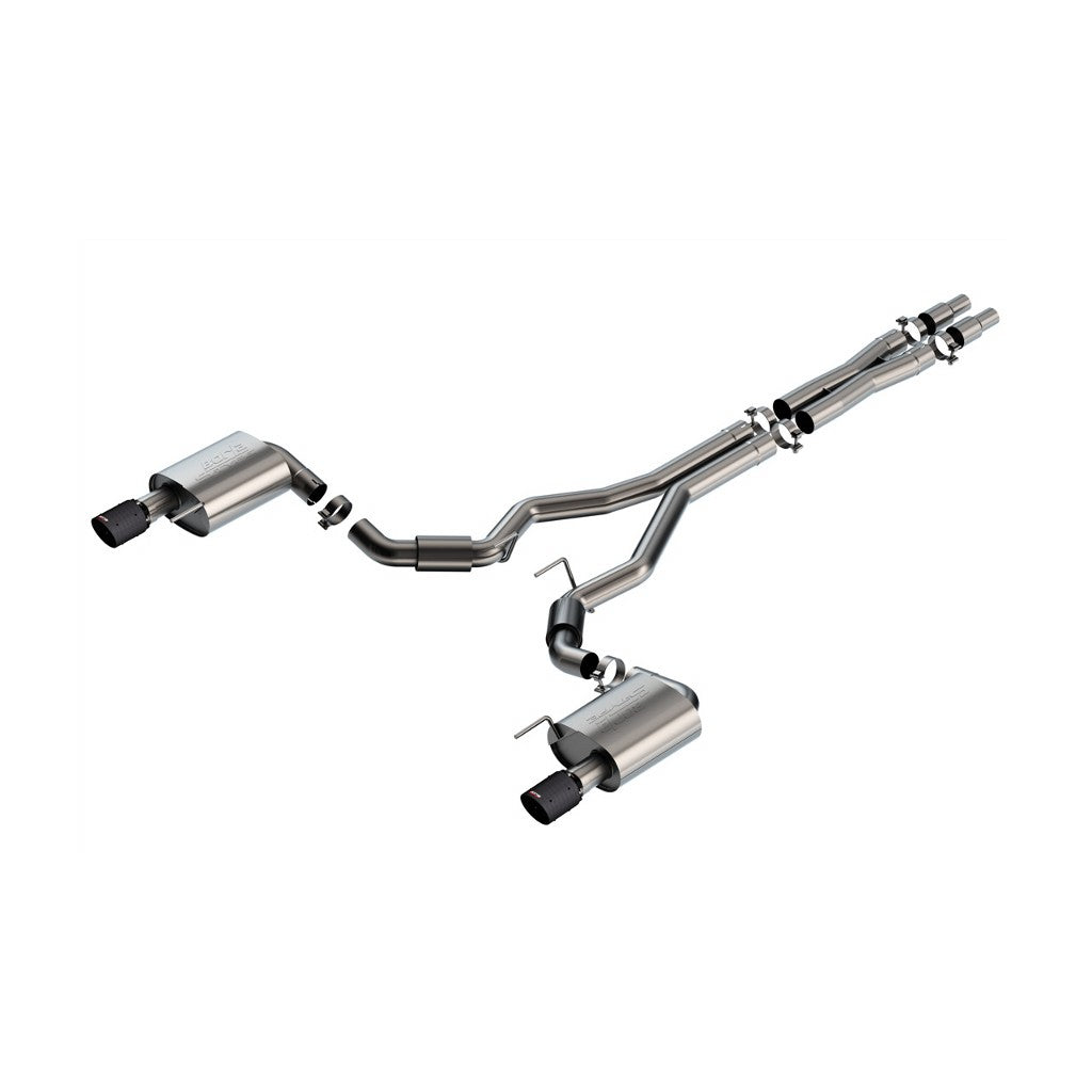 BORLA 140960CFBA Вихлопна система Cat-Back S-type 3" S RD SE AC CFBA SR Наконечник: 4" RD X 6.95" Чорне анодоване вуглецеве волокно (Без активного вихлопу) для FORD Mustang GT 5.0L V8 2024 Photo-0 