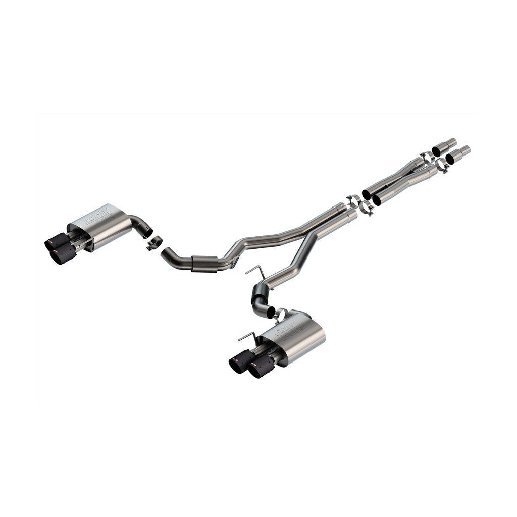 BORLA 140970CFBA Вихлопна система Cat-Back ATAK 3" D RD SE AC CFBA SR Наконечник: 4" RD X 6.62" Чорне анодоване вуглецеве волокно Чотири наконечники (Без активного вихлопу) для FORD Mustang GT 5.0L V8 2024 Photo-0 