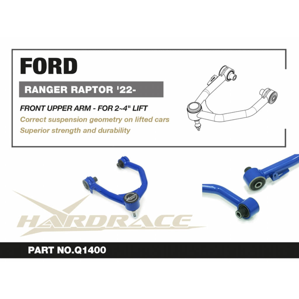 HARDRACE Q1400 Front Upper Arm, Lift 2-4 Inches (Harden Rubber) 2pcs for FORD Ranger Raptor 2022- Photo-1 