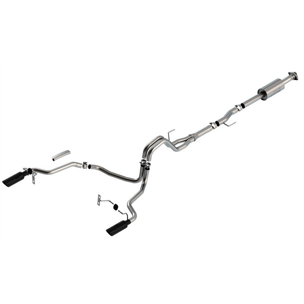 BORLA 140863BC Вихлопна система Cat-Back 3", 2.25", S-Type (4" RD X 14" наконечники з чорного хрому) для FORD F-150 2.7 L / 3.5 L V6 2021-2023 Photo-0 