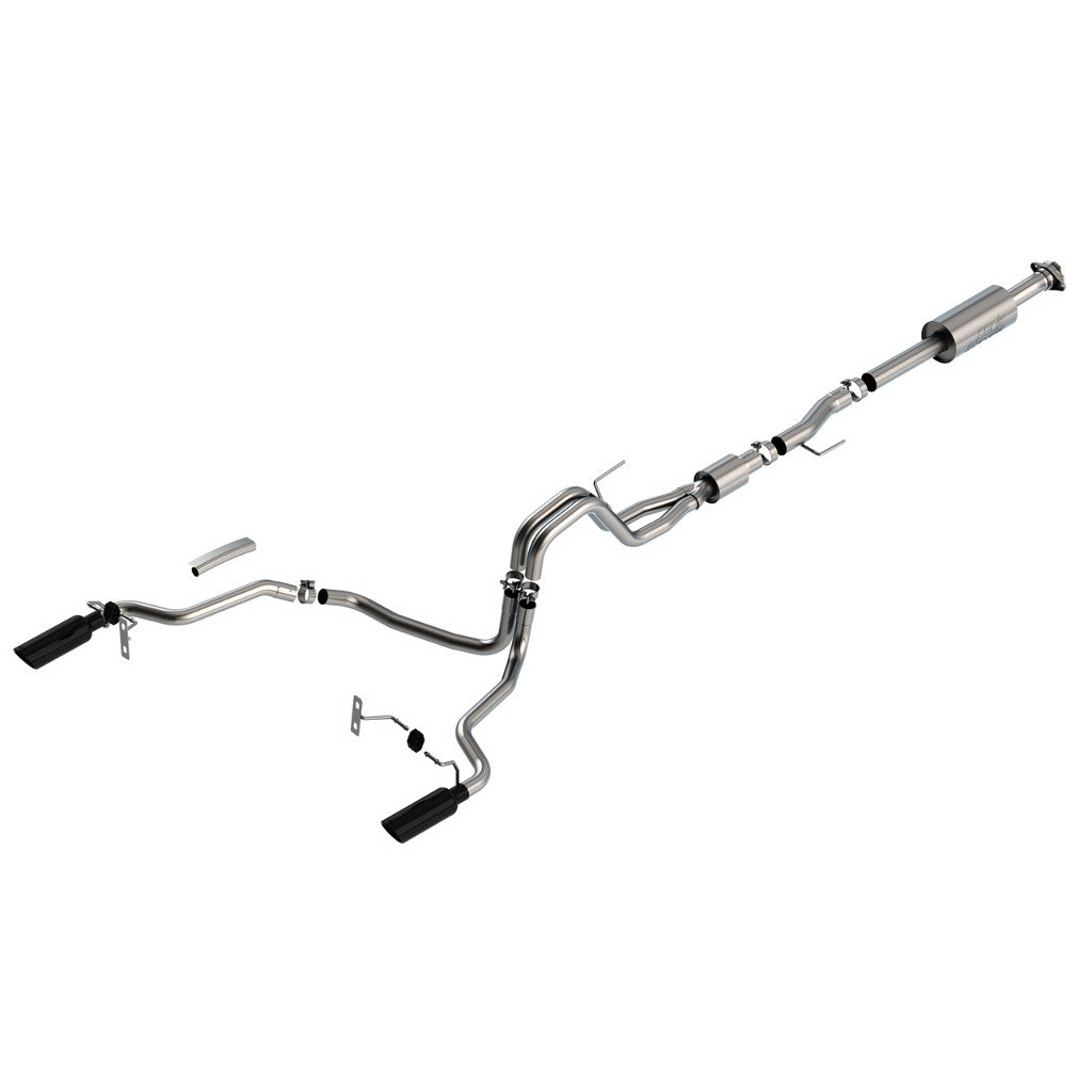 BORLA 140866BC Вихлопна система Cat-Back 3", 2.25", S-Type (4" RD X 14" наконечники з чорного хрому) для FORD F-150 5.0L V8 2021-2023 Photo-0 