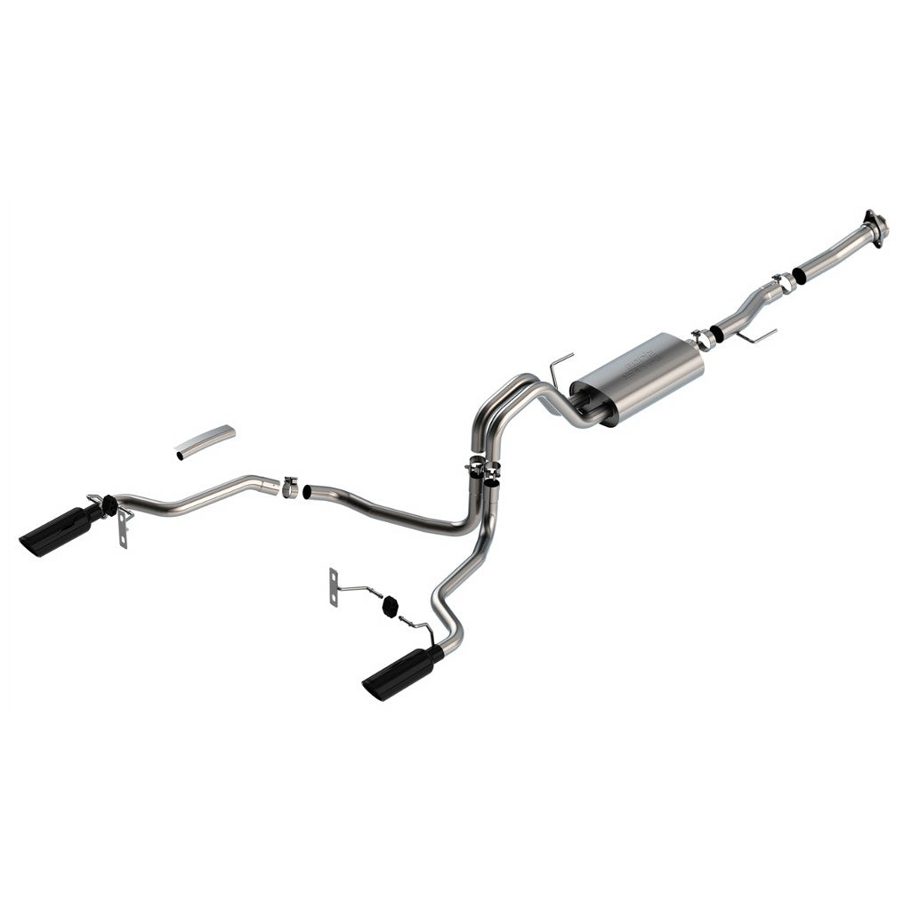 BORLA 140868BC Вихлопна система Cat-Back 3", 2.25", S-Type (4" RD X 14" наконечники з чорного хрому) для FORD F-150 5.0L V8 2021-2023 Photo-0 