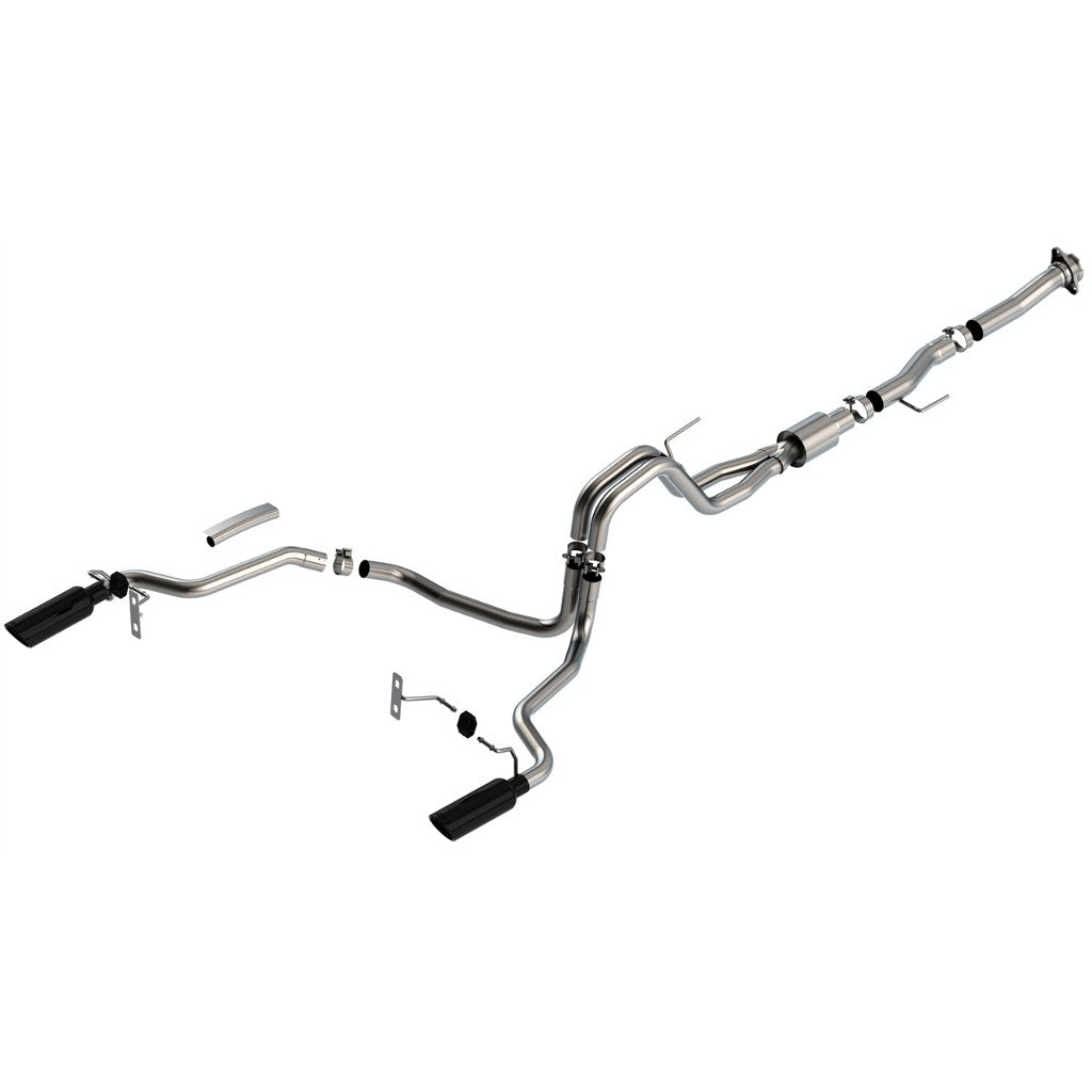 BORLA 140869BC Вихлопна система Cat-Back 3", 2.25", ATAK (4" RD X 14" наконечники з чорного хрому) для FORD F-150 5.0L V8 2021-2023 Photo-0 