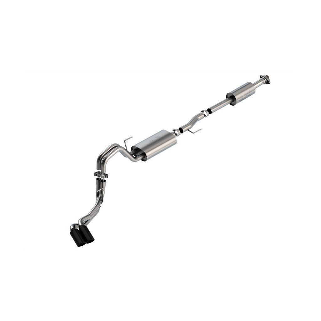 BORLA 140873BC Вихлопна система Cat-Back 3", 2.25" Touring (4" RD X 11" наконечники з чорного хрому) для FORD F-150 5.0L V8 2021-2023 Photo-0 