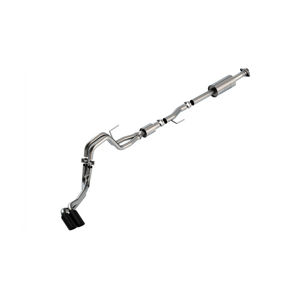 BORLA 140874BC Вихлопна система Cat-Back 3", 2.25", S-Type (4" RD X 11" наконечники з чорного хрому) для FORD F-150 5.0L V8 2021-2023 Photo-0 
