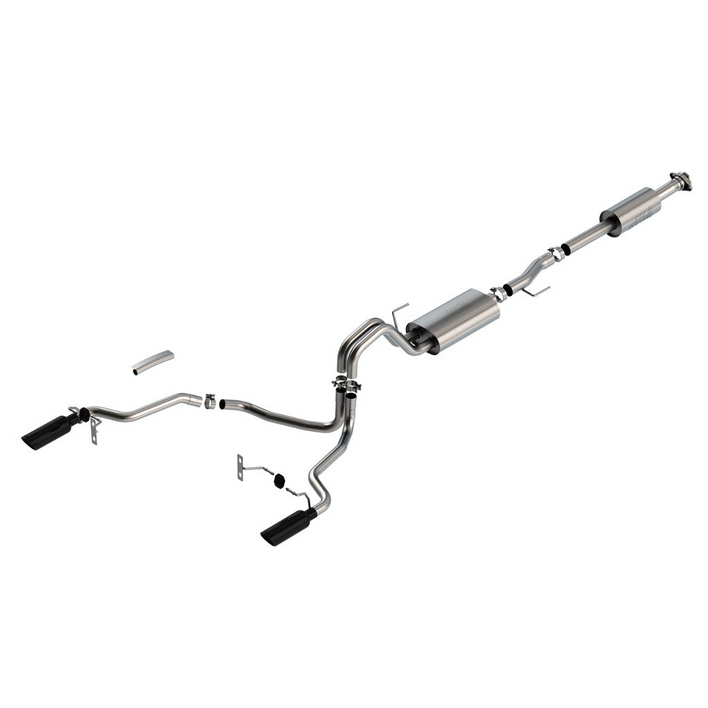 BORLA 140878BC Вихлопна система Cat-Back 3", 2.25", S-Type (4" RD X 14" наконечники з чорного хрому) для FORD F-150 3.3L V6 2021-2023 Photo-0 