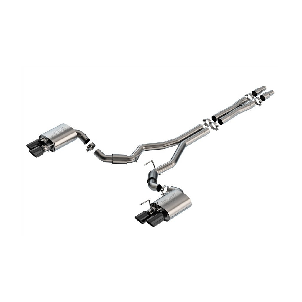 BORLA 140962BC Вихлопна система Cat-Back 3", S-Type (4" RD X 9.50" / 4" RD X 6.14" наконечники з чорного хрому), активна для FORD Mustang GT 5.0L V8 2024 Photo-0 