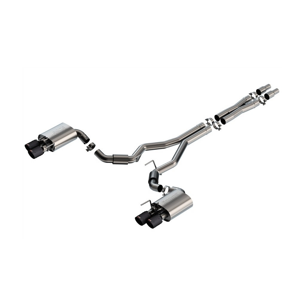 BORLA 140962CFBA Вихлопна система Cat-Back 3" S-Type Sport (4" RD X 7.13" / 4" RD X 6.95" наконечники з карбону з чорним анодуванням), активна для FORD Mustang GT 5.0L V8 2024 Photo-0 