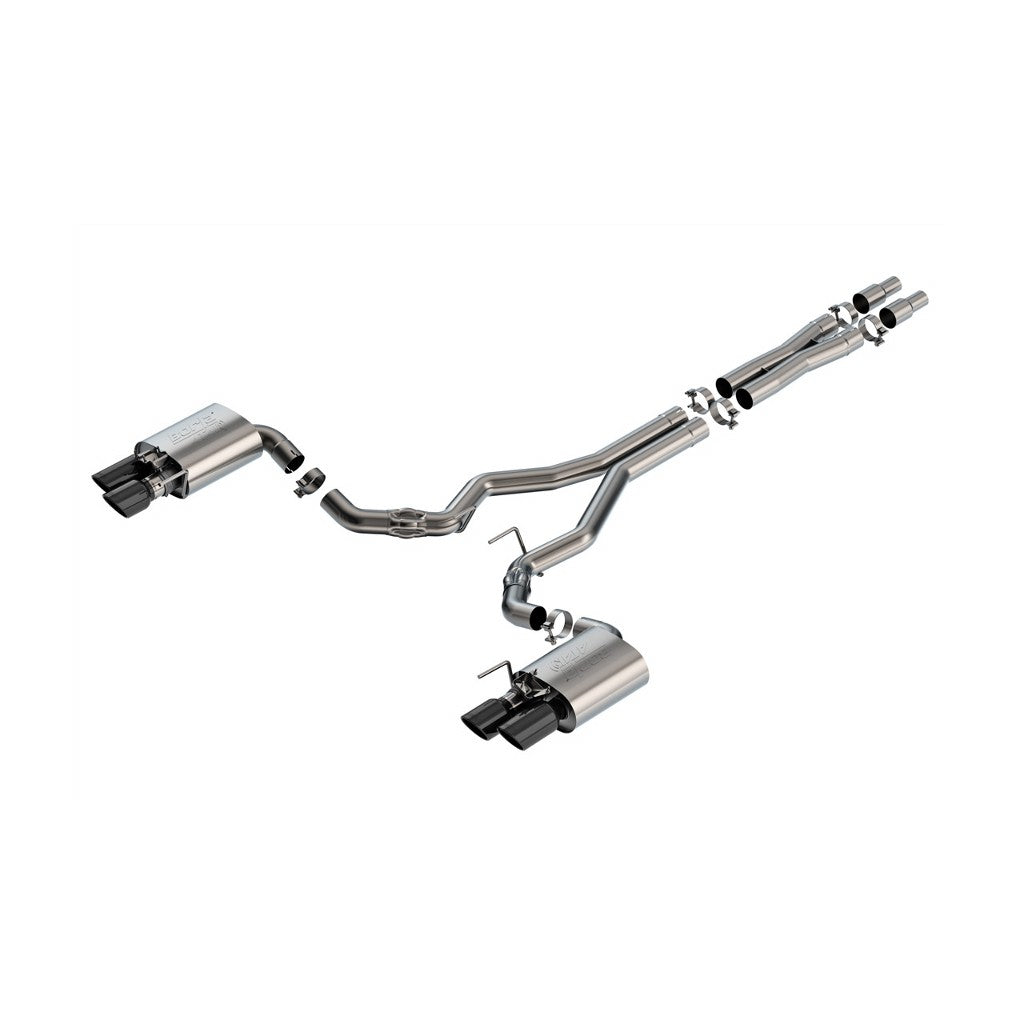 BORLA 140963BC Вихлопна система Cat-Back 3", ATAK (4" RD X 9.50" / 4" RD X 6.14" наконечники з чорного хрому), активна для FORD Mustang GT 5.0L V8 2024 Photo-0 