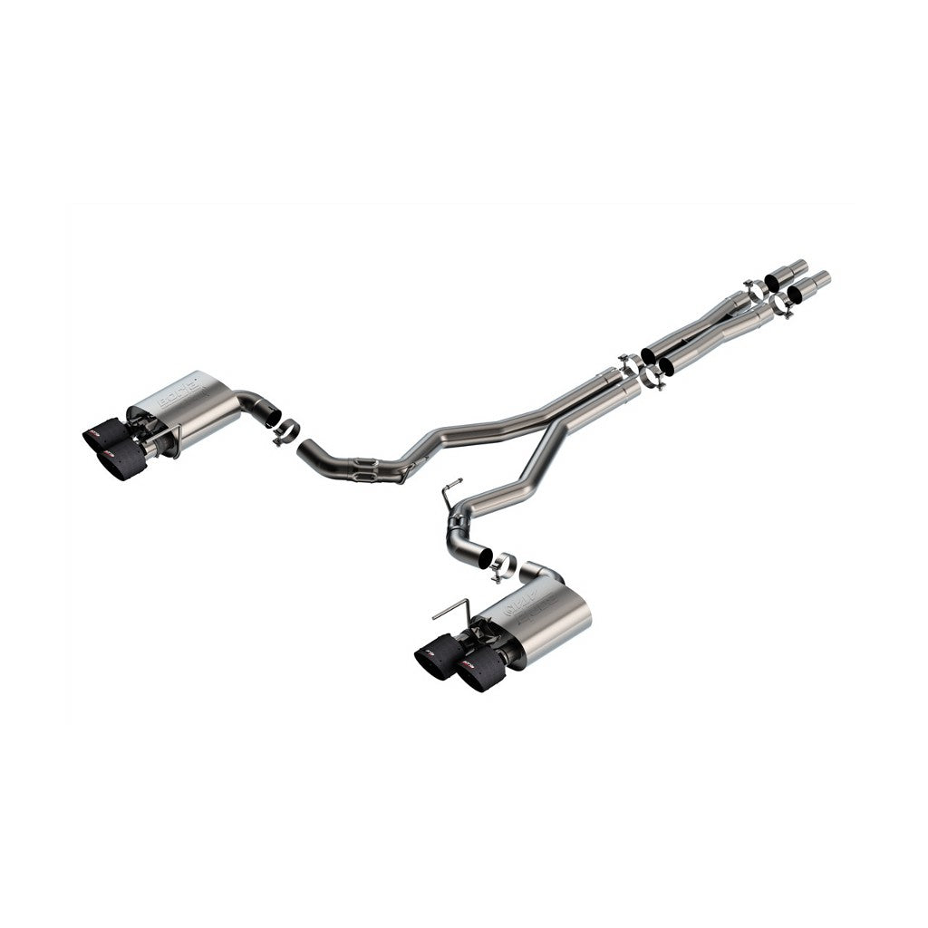BORLA 140965CFBA Вихлопна система Cat-Back 3" ATAK Sport (5" RD X 6.64" наконечники з карбону з чорним анодуванням), активна для FORD Mustang Dark Horse 5.0L V8 2024 Photo-0 