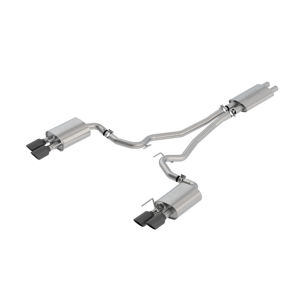 BORLA 1014045BC Вихлопна система Cat-Back 2.5", Touring (4" RD X 9.5" / 4" RD X 6.2" наконечники з чорного хрому), з клапанами для FORD Mustang GT 5.0L 2018-2023 Photo-0 