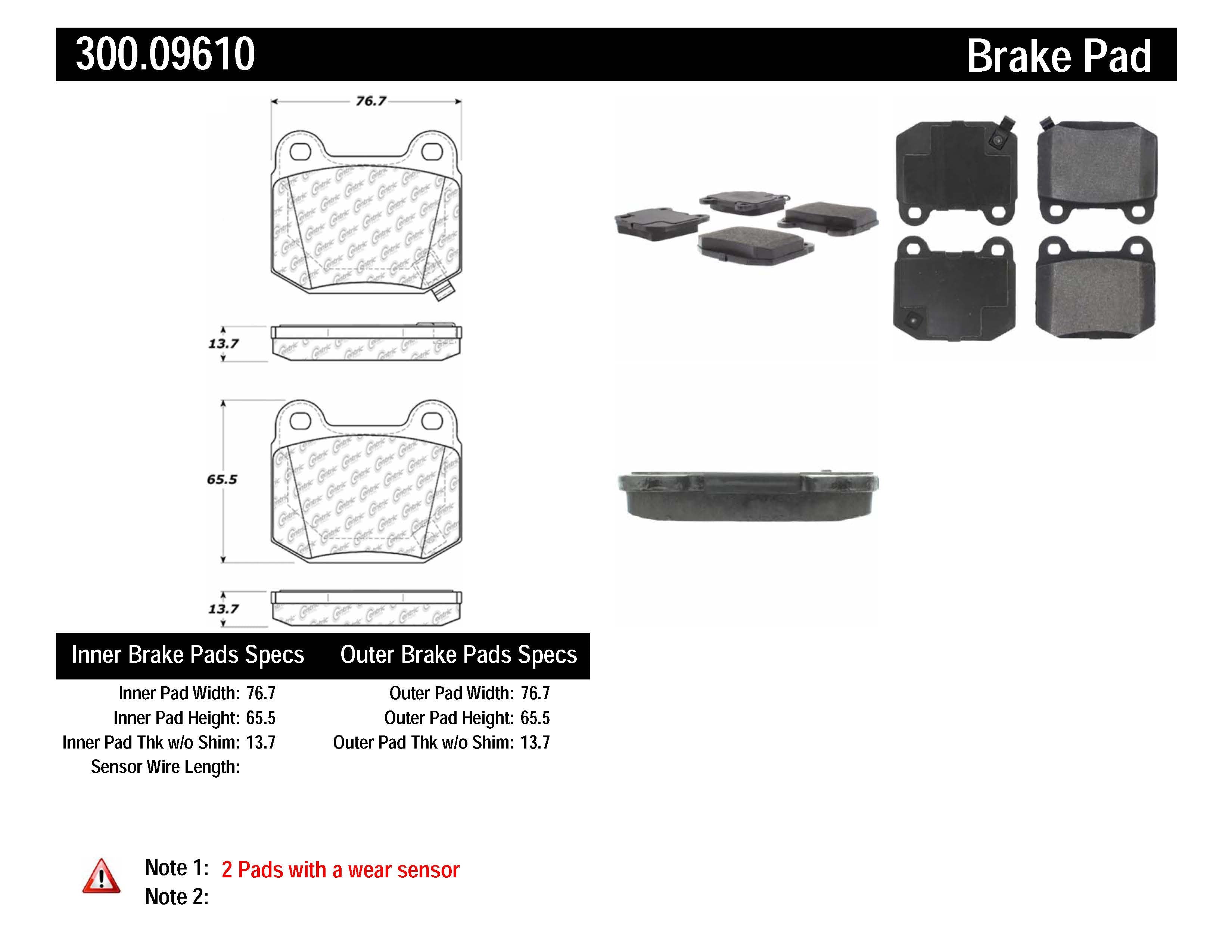 STOPTECH 300.09610 Centric Колодки гальмівні задні для MITSUBISHI EVO 03-06, SUBARU STI 04-09 Photo-0 