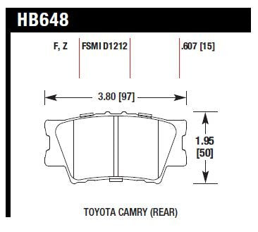HAWK HB648F.607 Гальмівні колодки HPS задні для TOYOTA CAMRY 2007-2011 2.4/3.0 Photo-1 