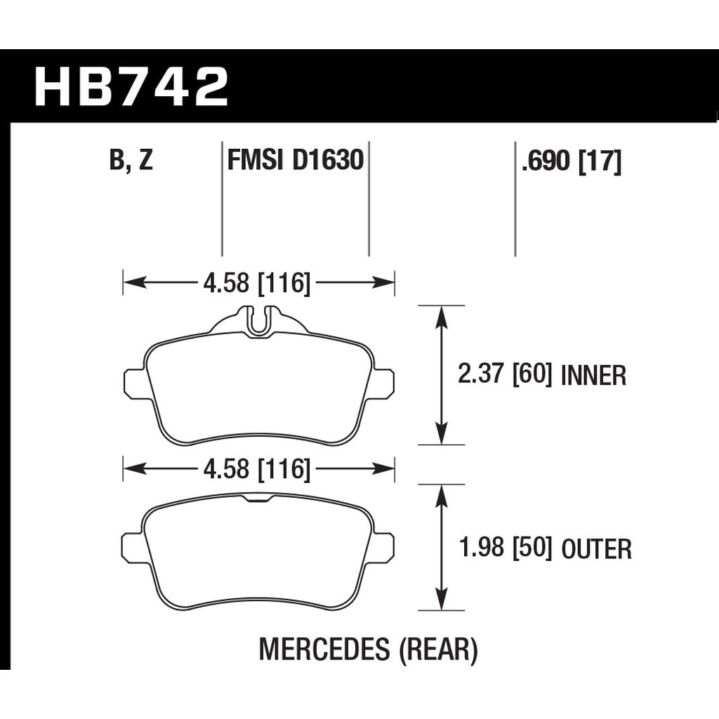 HAWK HB742G.690 Задні гальмівні колодки Motorsports DTC-60 для MERCEDES-BENZ A-Class A45 AMG (W176) Photo-2 