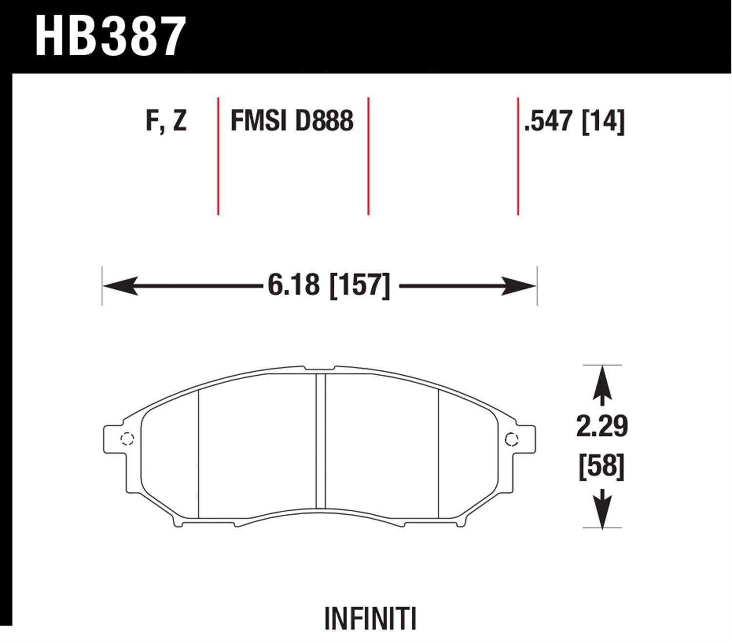 HAWK HB387F.547 06-09 HPS Street передні для NISSAN 350Z/05-08 INFINITI G35 w/o Brembo Photo-2 