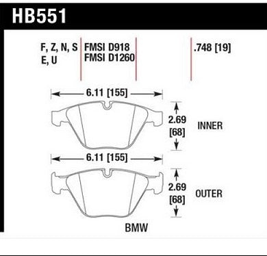 HAWK HB551N.748 Гальмівні колодки HP + Street передні для BMW M3 2008-2013/Z4 sDrive35is 2012-2016 Photo-2 