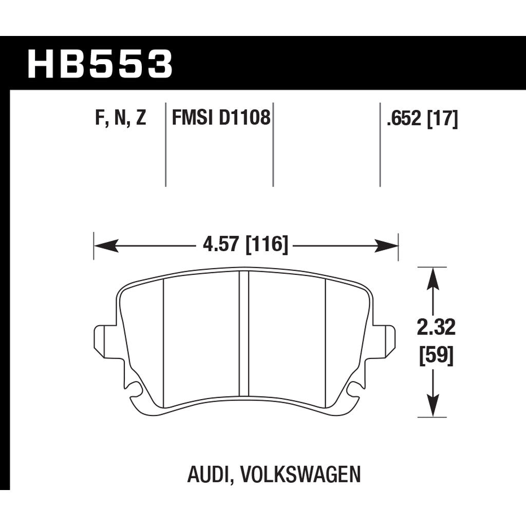 HAWK HB553F.652 Гальмівні колодки AUDI Задні AUDI S4/S6/S8 Photo-2 