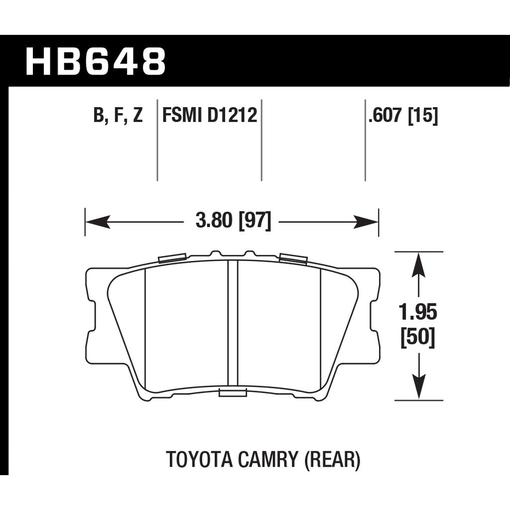 HAWK HB648Z.607 Задні гальмівні колодки для TOYOTA CAMRY 2007-2011 2.4/3.0 Photo-2 