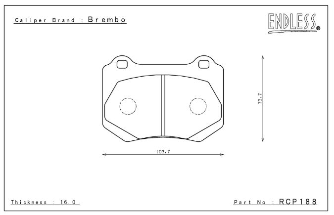 ENDLESS RCP188MX72 К-т задніх гальмівних колодок для SUBARU WRX STI 2018+ (Yellow Brembo) Photo-1 