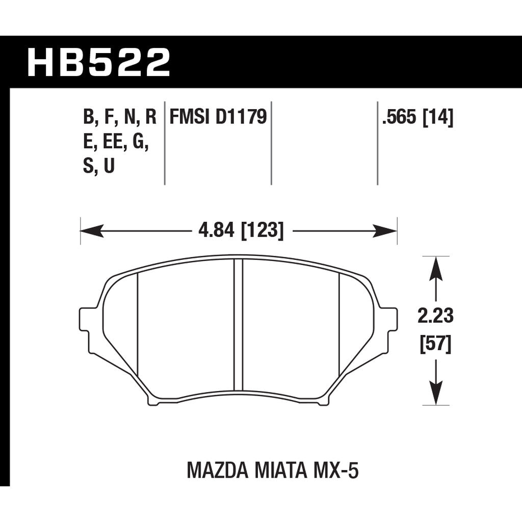 HAWK HB522N.565 Гальмівні колодки HP+ MAZDA MX-5 2006-2010 Передні MAZDA MX-5 Miata 2.0 2006-08 Photo-2 