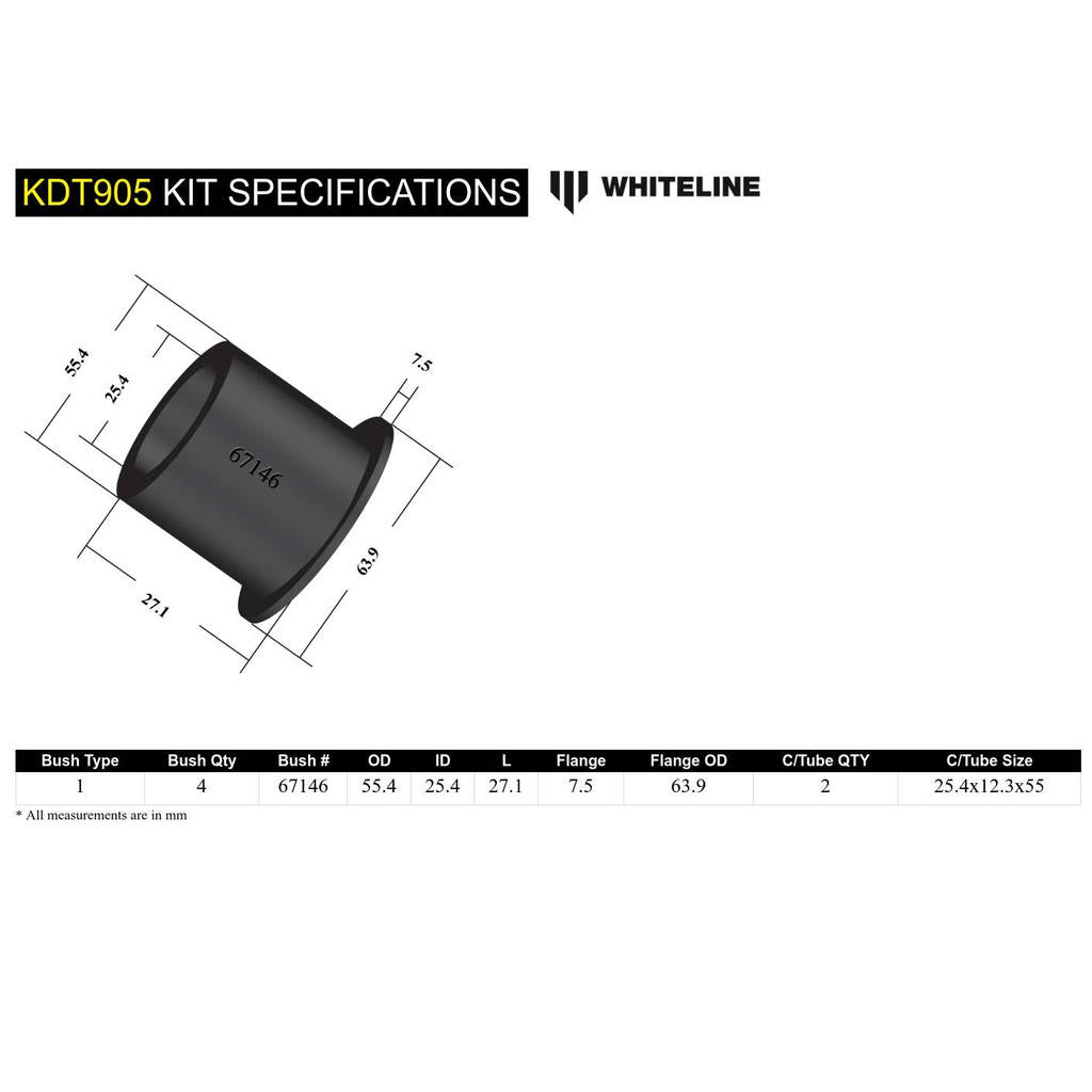WHITELINE KDT905 Втулки заднього диференціала Outrigger для Subaru Photo-4 