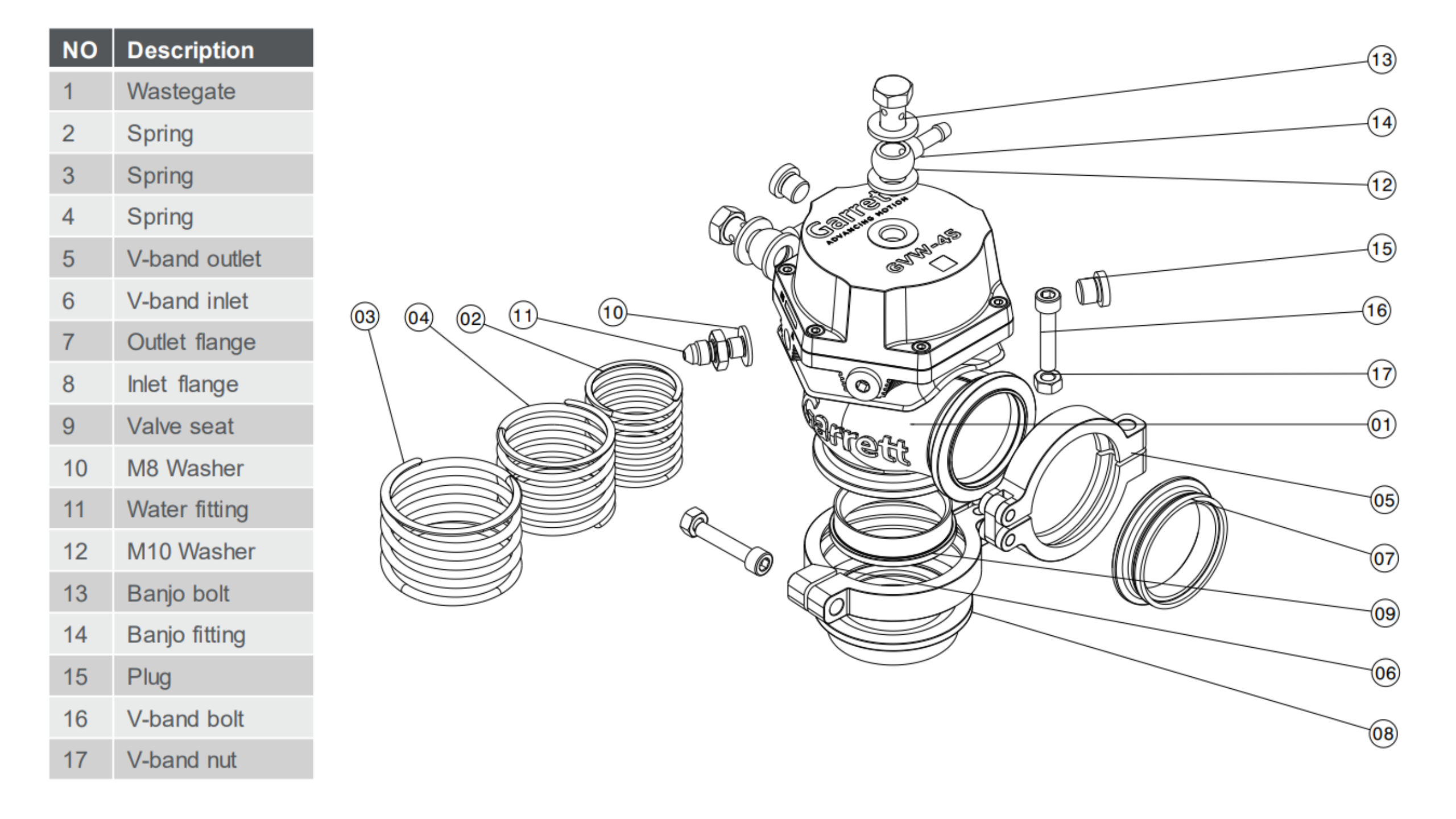 GARRETT 910478-0003 Комплект клапана/втулки 50 мм (включає клапан, втулку, ущільнювальну шайбу, кільце ущільнювача, гайку штока клапана та гніздо) для Вестгейта GVW-50 Photo-2 