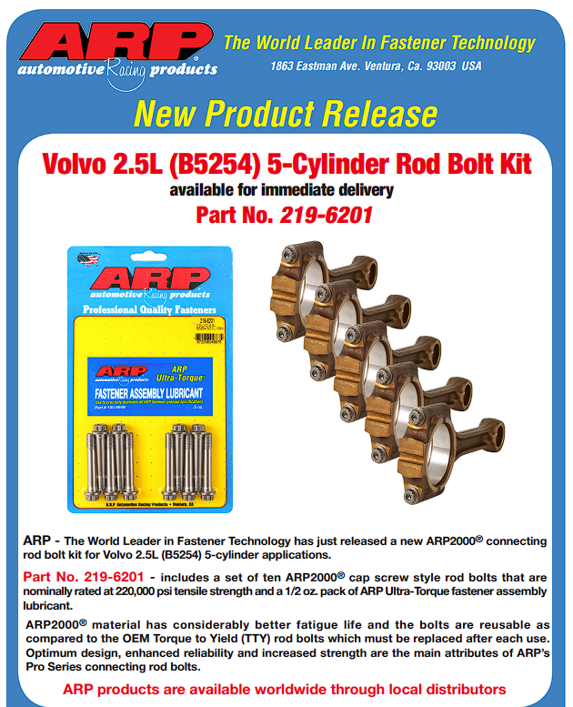 ARP 219-6201 Набір болтів тяги для Volvo 2.5L B5254 5cyl Photo-1 