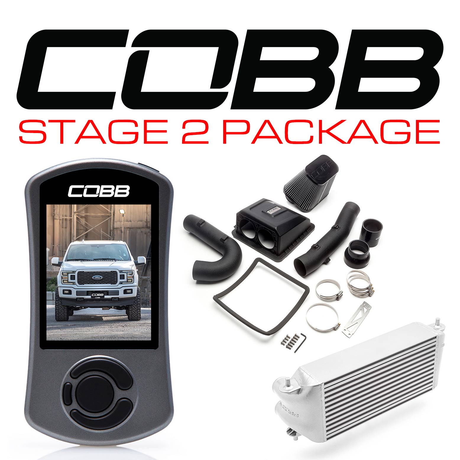 COBB FOR0080S20SL Пакет потужності Stage 2 Срібний (заводський інтеркулер) для FORD F-150 2.7L 2018-2020 Photo-1 