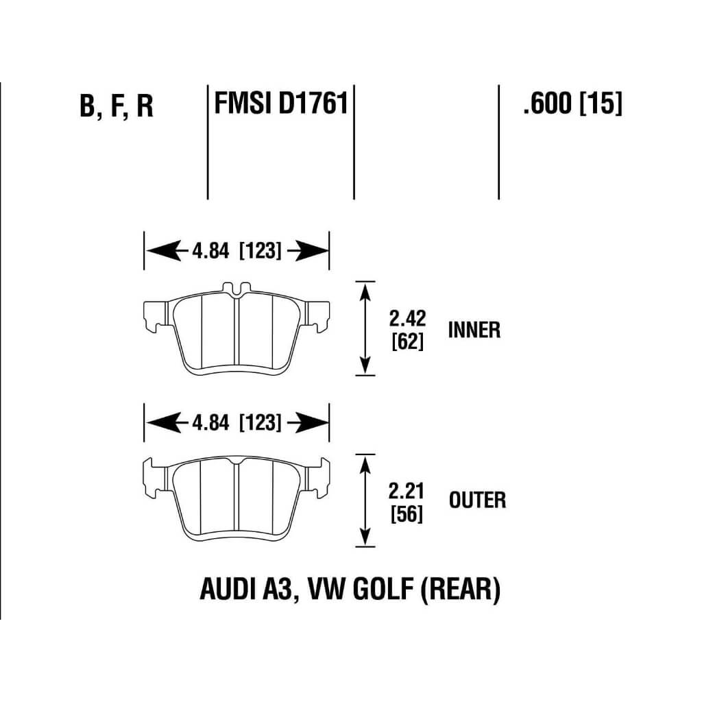 HAWK HB789B.600 Задні гальмівні колодки HPS 5.0 для AUDI TT 2014-2023 / AUDI S3 2012-2020 / VW Golf (R / GTI) 2012+ Photo-1 