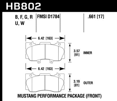 HAWK HB802F.661 Гальмівні колодкіs HPS передні для FORD Mustang EcoBoost/GT 2015-2019 Photo-1 