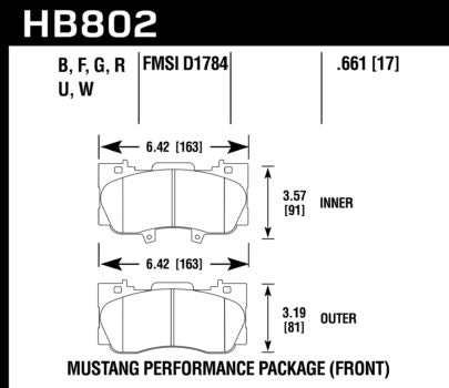 HAWK HB802F.661 Гальмівні колодкіs HPS передні для FORD Mustang EcoBoost/GT 2015-2019 Photo-0 