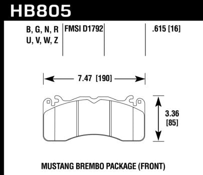 HAWK HB805Z.615 Гальмівні колодкіs Perf. Ceramic передні для FORD Mustang GT 2016-2019 (Brembo Package) Photo-1 