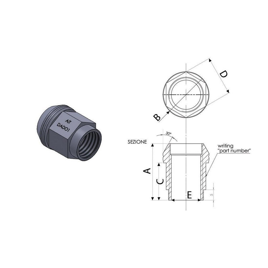 A.I.TECH AIT-DADO-16BLK Гайка колісна з чорним антиокс. покр. 14x1,25 ex 19мм, o.d.25мм кон. сідло, довжина 27мм, сталь з мідним покр. Photo-1 