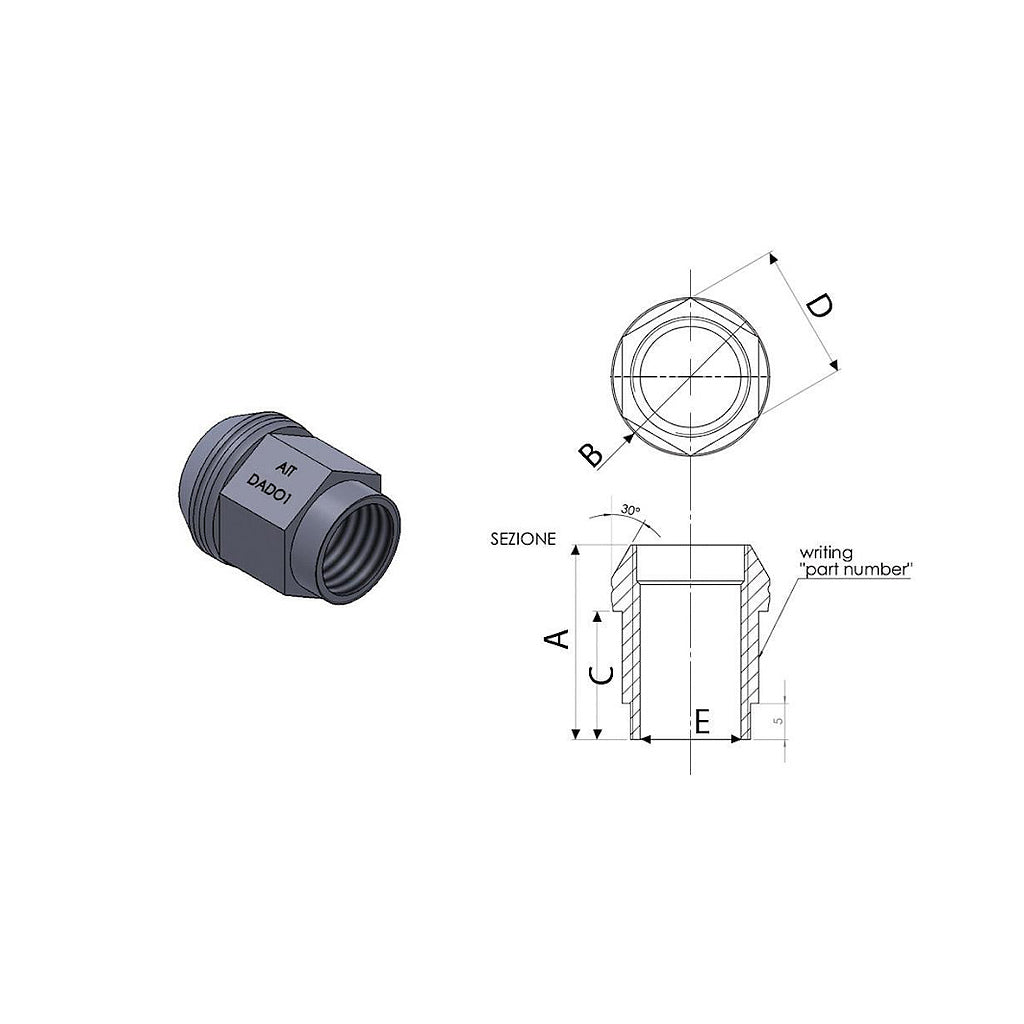 A.I.TECH AIT-DADO-1 Сталева обміднена гайка 12x1,5, ex 19mm, o.d. 23mm, конічна, загальна довжина 27mm Photo-1 