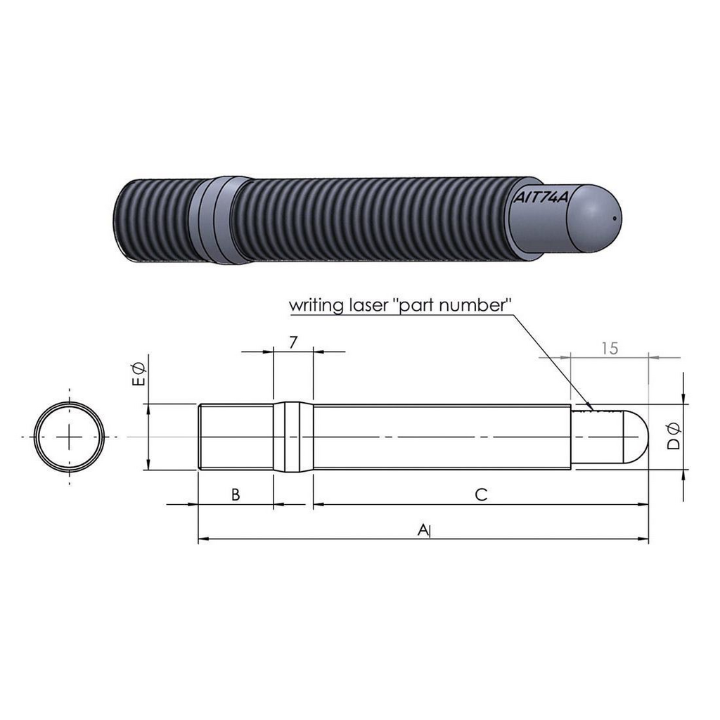 AITECH AIT-77M Шпилька колісна 14x1,25 - 14x1,5 L. 74 для BMW Mini 2006+ Photo-1 