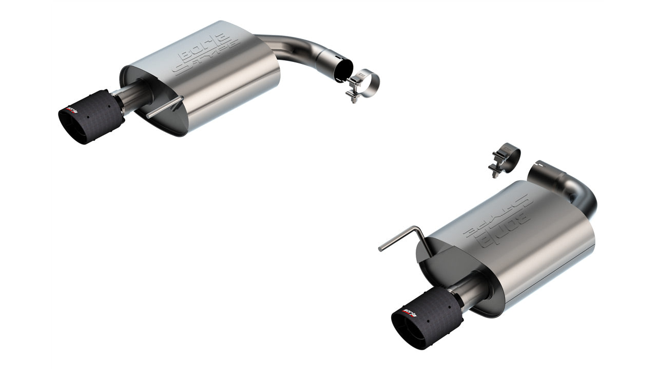 BORLA 11983CFBA Вихлопна система Axle-Back S-type 2.5" S RD SE AC CFBA SR Наконечник: 4" RD X 6.62" Чорне анодоване вуглецеве волокно (Без активного вихлопу) для FORD Mustang GT 5.0L V8 2024 Photo-0 