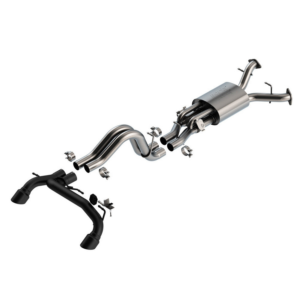 BORLA 140934CB Вихлопна система Cat-Back 2.75\", ATAK (наконечники 4\", чорний хром) для FORD Bronco Raptor 2022- Photo-0 